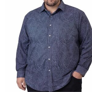 Bugatchi Uomo dress shirt casual button up black/gray classic fit men's SZ L